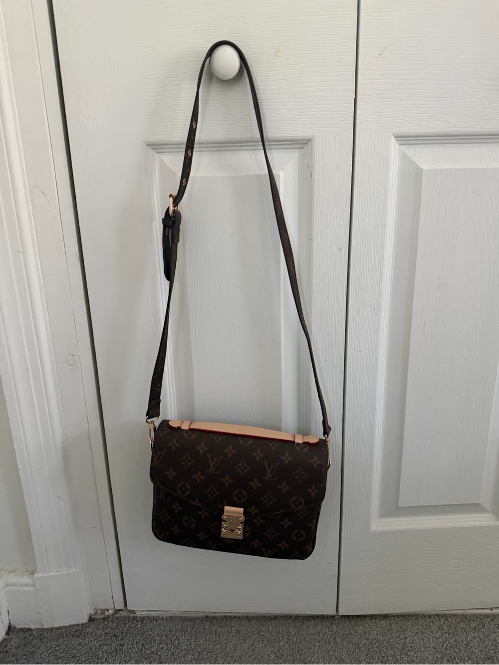 Monogram Pattern Flap Crossbody Bag in Dark Brown